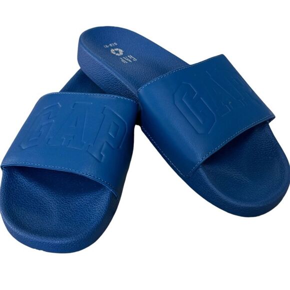 GAP Factory Men’s Blue Logo Slip-On Pool Slides. Sandals. Size 8-9. 8. 9. Small. - Picture 1 of 4